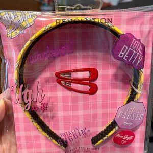 Revolution Yellow and Black Plaid Headband with Red Hair Clips